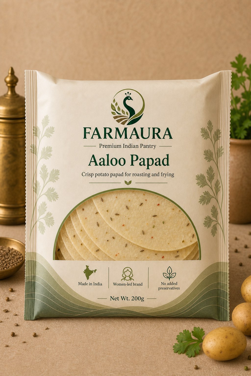 Aaloo Papad front package with FarmAura branding