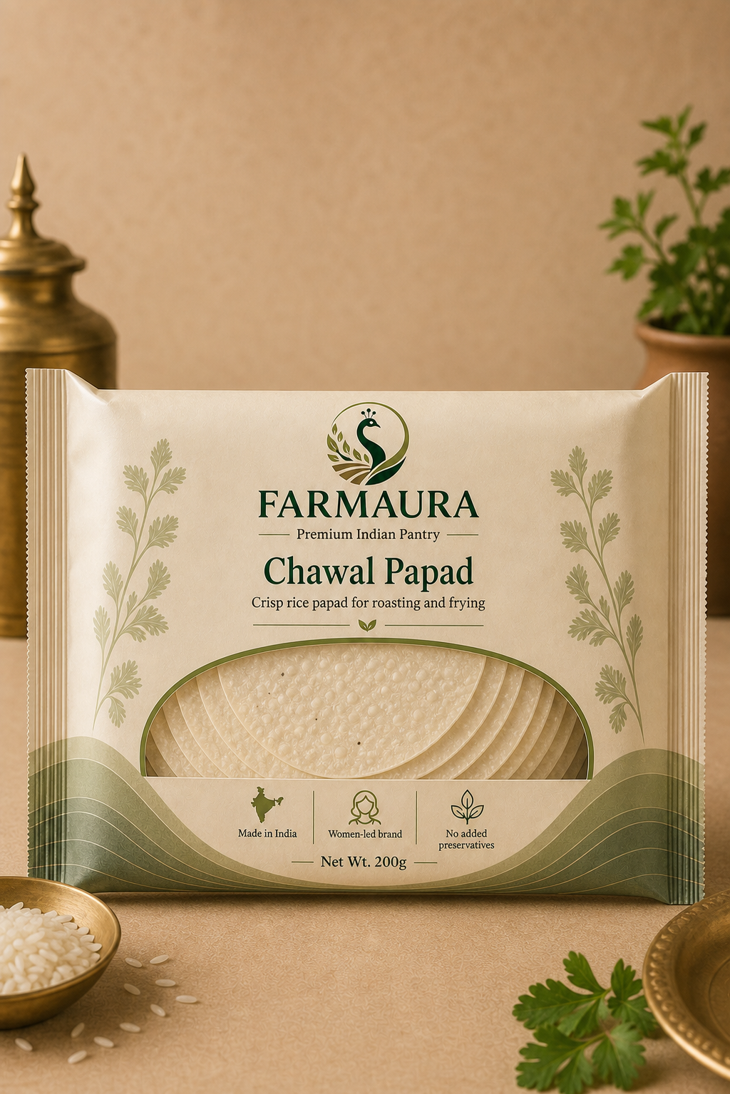 Chawal Papad front package with FarmAura branding