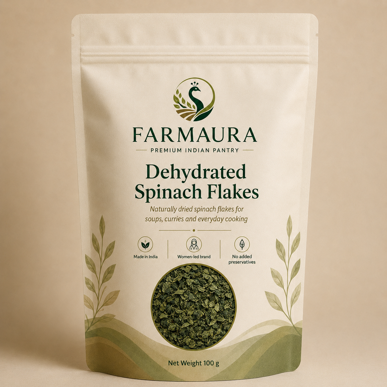 Dehydrated Spinach Flakes front package