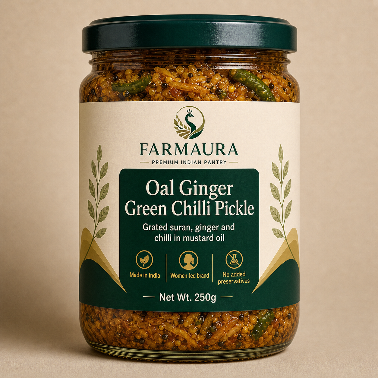 Oal Ginger Green Chilli Pickle front package