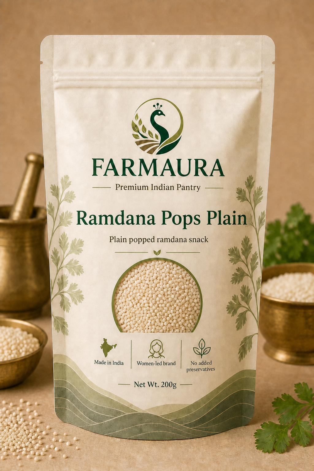 Ramdana Pops Plain front package with FarmAura branding