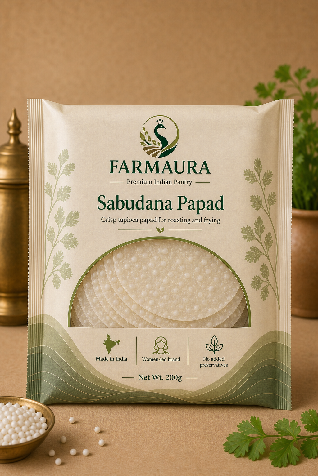 Sabudana Papad front package with FarmAura branding
